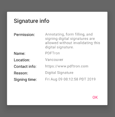 signature info